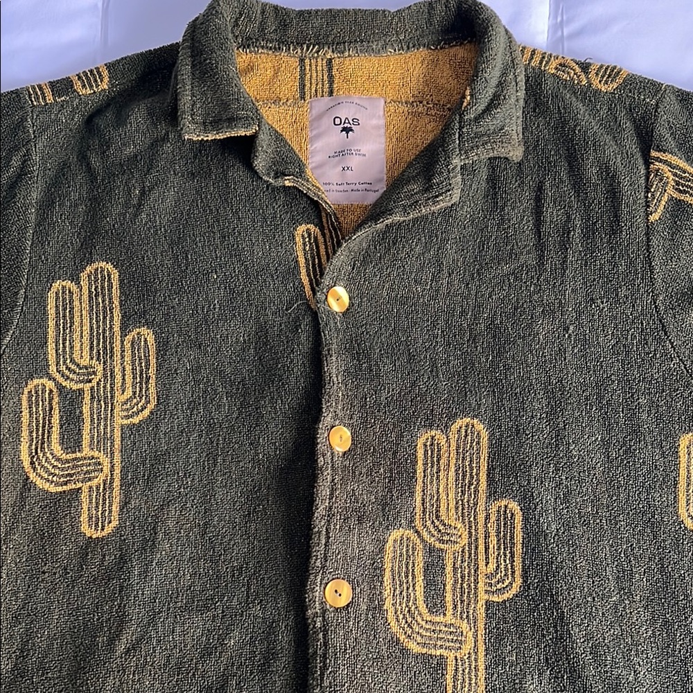 OAS Dark Green Cactus Embroidered Men's Shirt